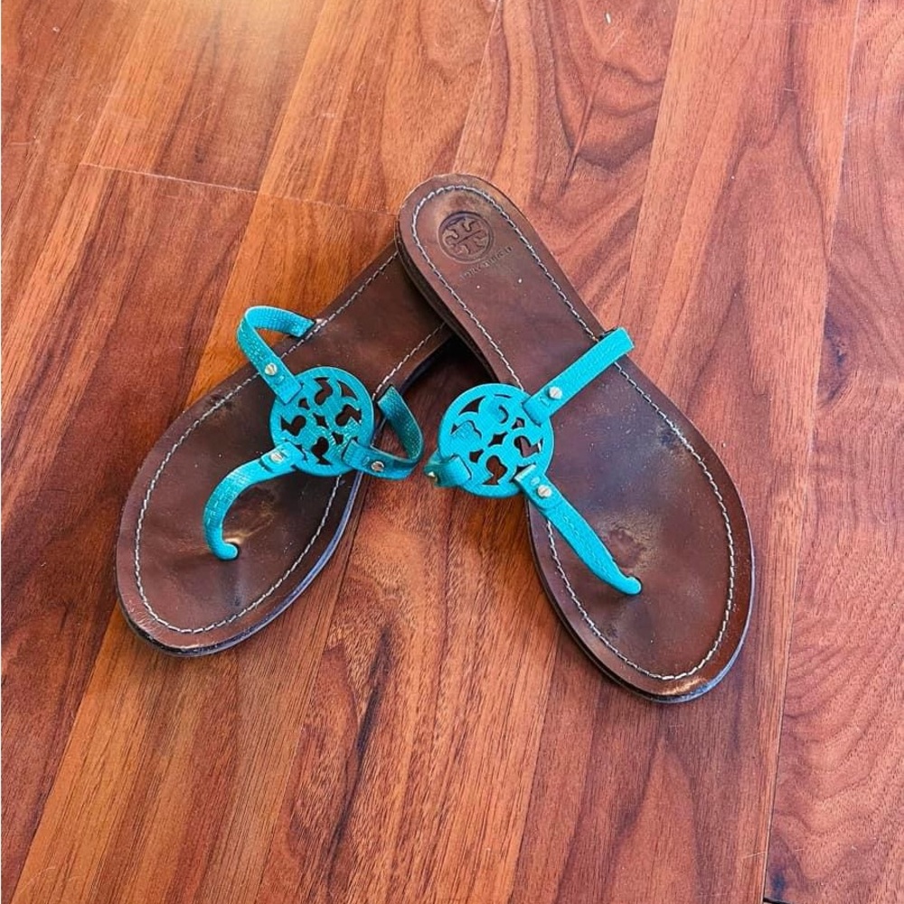 Tory Burch Gabriel Flat Thong Sandals - Teal/Turquoise